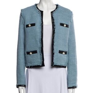 Pinko Light Blue Tweed Blazer with Black Trim